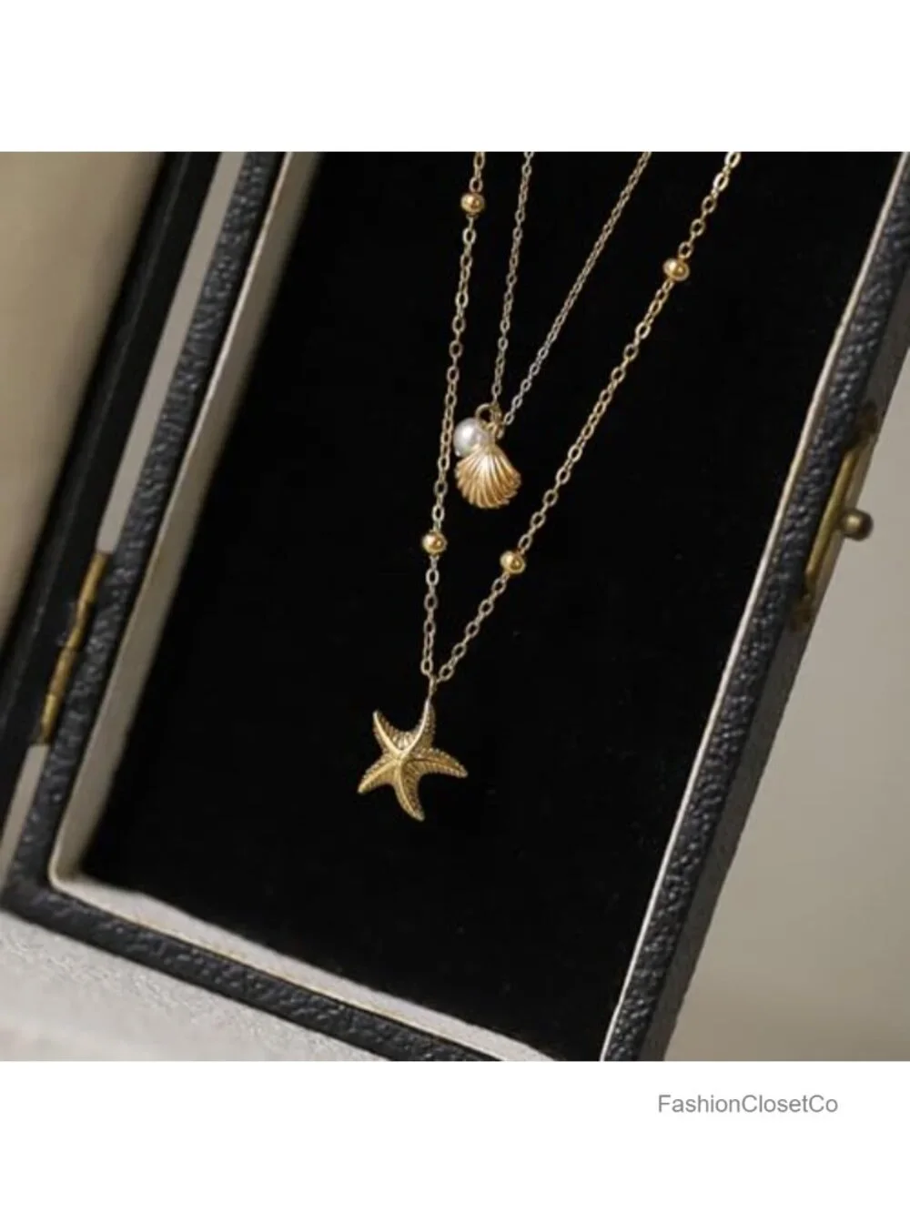 Gold Shell Necklace for Women Boho Conch Pearl Stackable Adjustable Summer